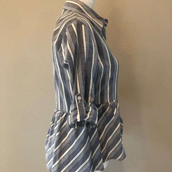 NWT Denim & White Striped Collard Button Down Love Notes Shirt - Size: Small - Picture 4 of 12